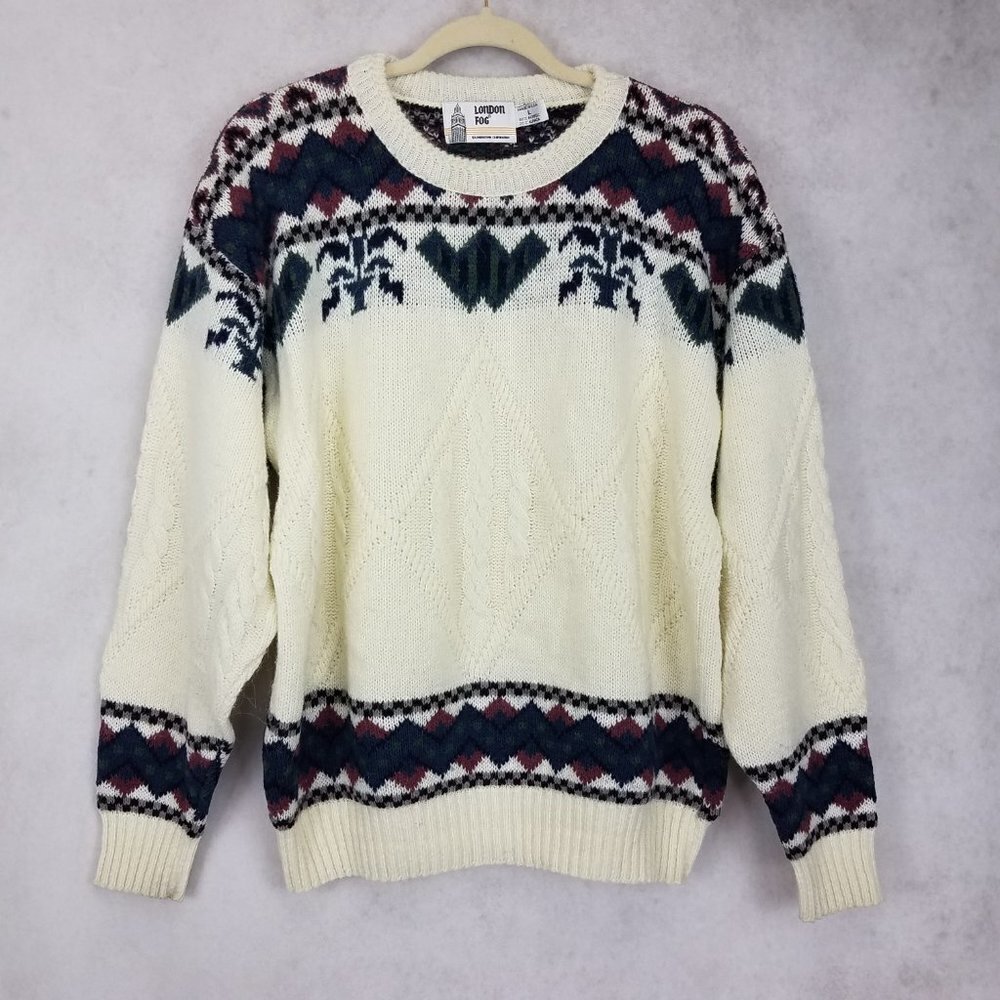 Vintage London Fog Fair Isle Sweater Pullover Knit Nordic Alpaca Ski Men L USA